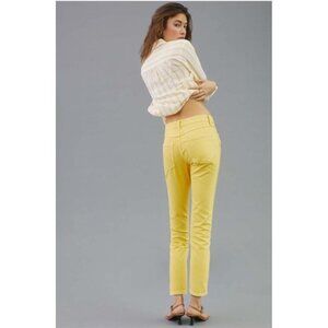 AMO Womens Tomboy Crop Pants Yellow Denim Size 27 Relaxed Fit Button Fly